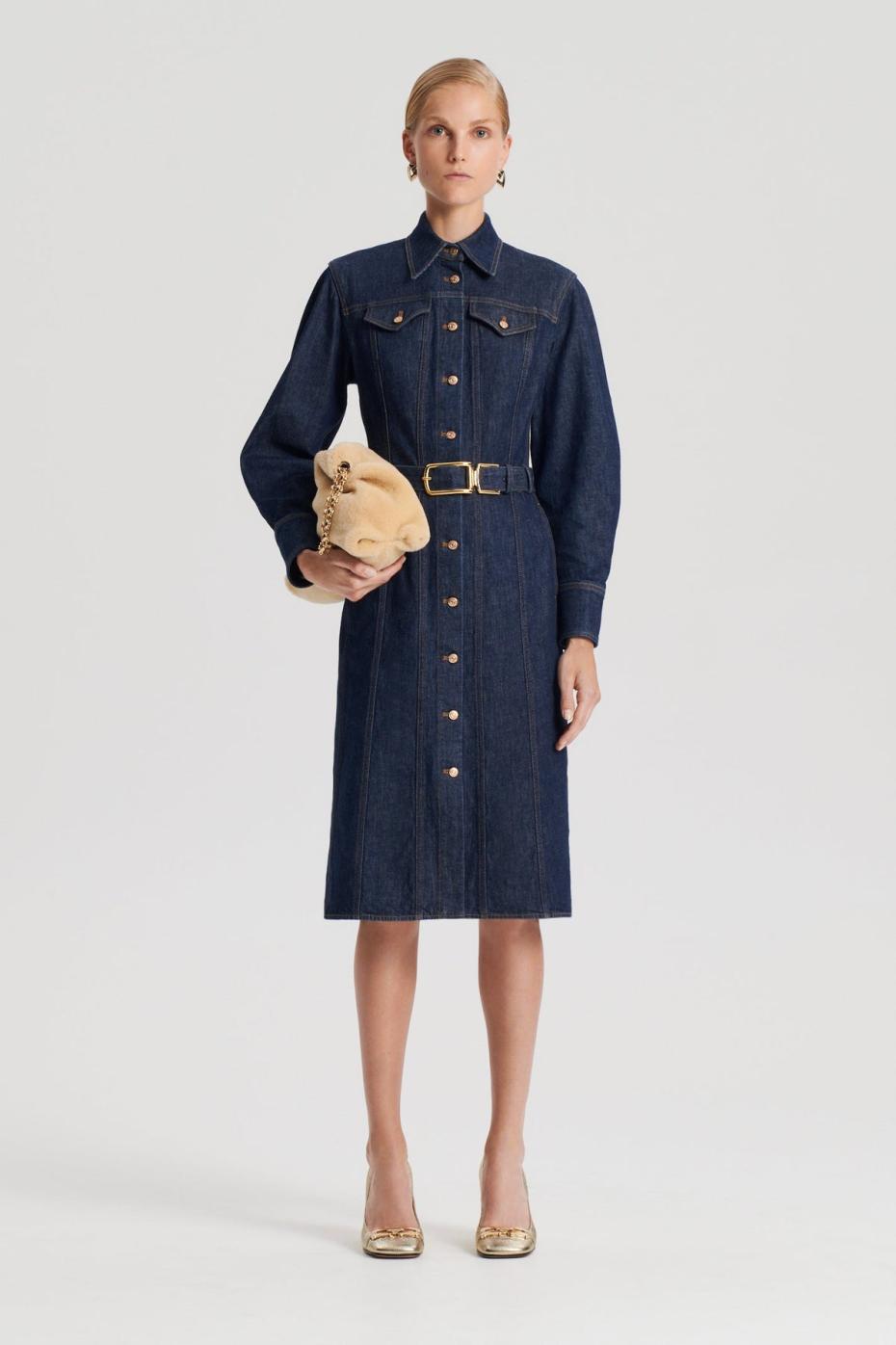 Denim | Women Scanlan Theodore DENIM GOLD BUCKLE DRESS Indigo.b