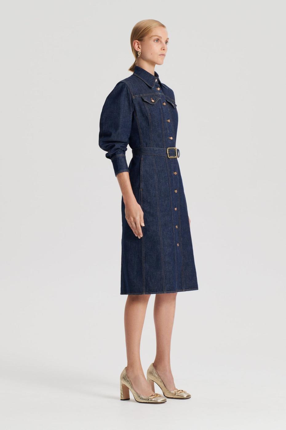Denim | Women Scanlan Theodore DENIM GOLD BUCKLE DRESS Indigo.b