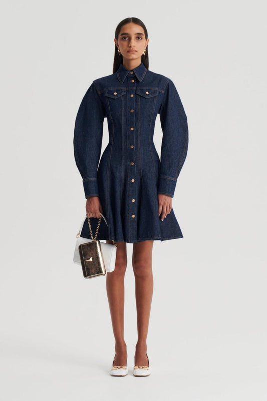 Denim | Women Scanlan Theodore DENIM MINI DRESS Indigo.b