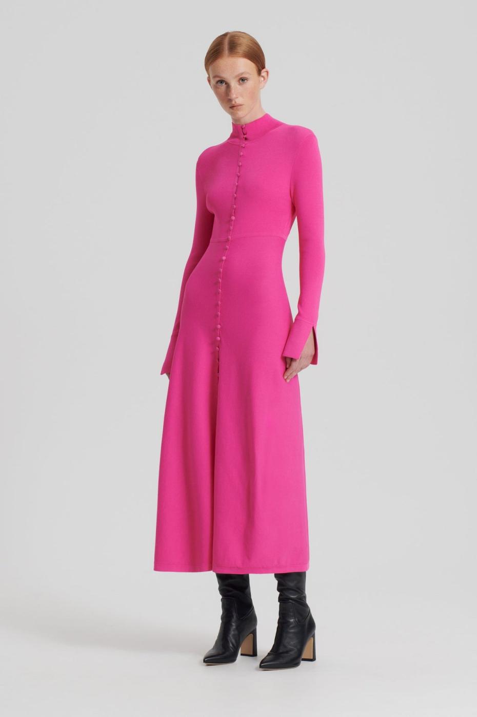 Dresses | Women Scanlan Theodore CREPE KNIT BUTTON POLO DRESS Fuchsia