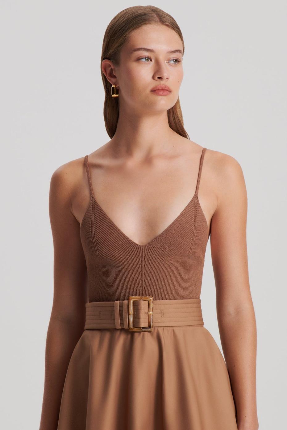 Dresses | Women Scanlan Theodore CREPE KNIT CAMISOLE COTTON DRESS Almond