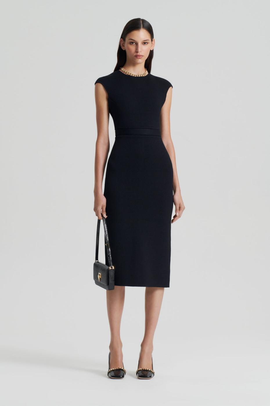 Dresses | Women Scanlan Theodore CREPE KNIT CAP SLEEVE DRESS Black