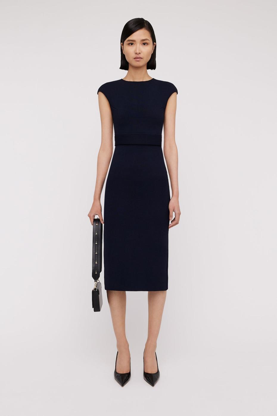 Dresses | Women Scanlan Theodore CREPE KNIT CAP SLEEVE DRESS Navy