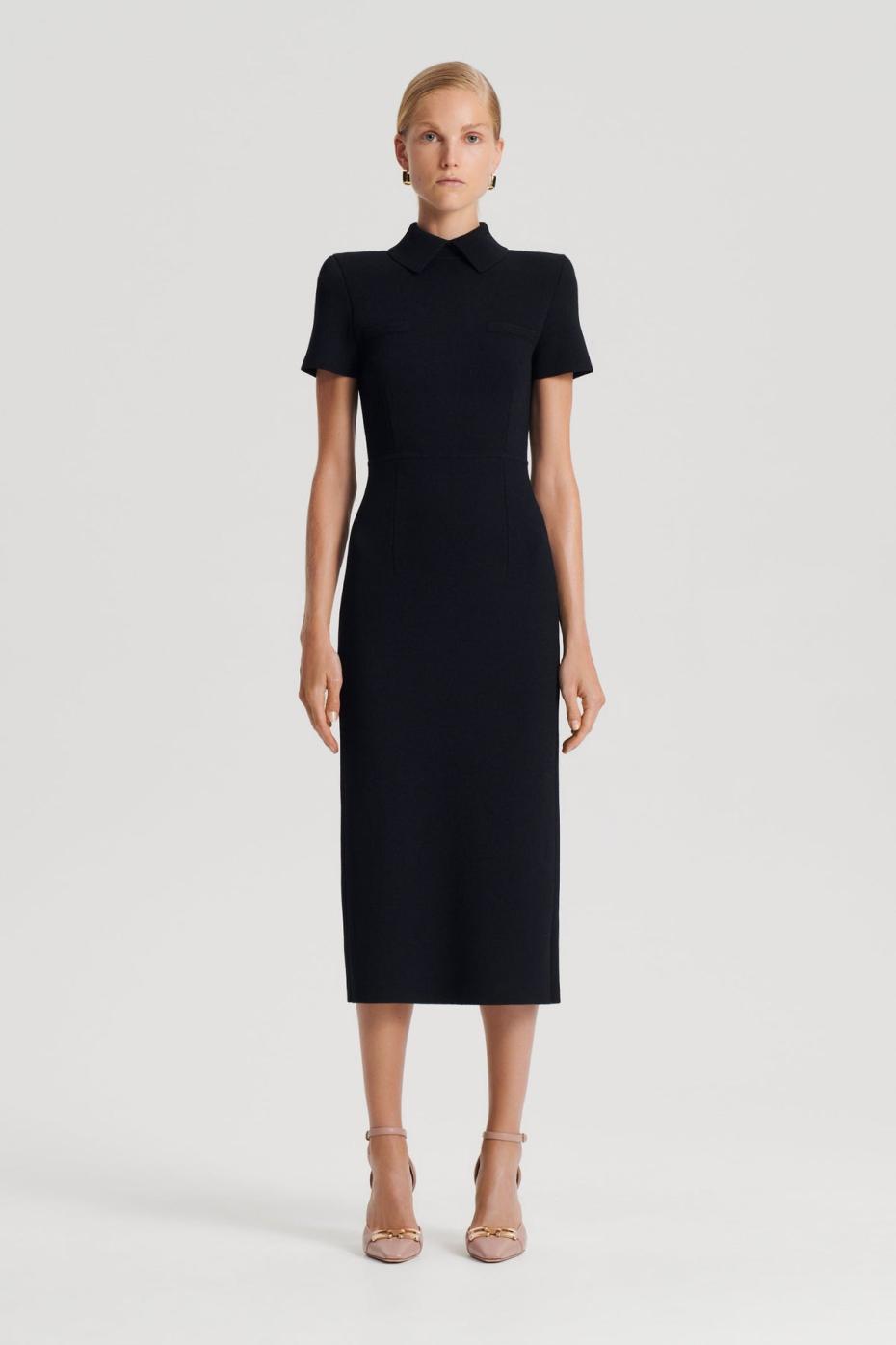 Dresses | Women Scanlan Theodore CREPE KNIT COLLAR DRESS Black
