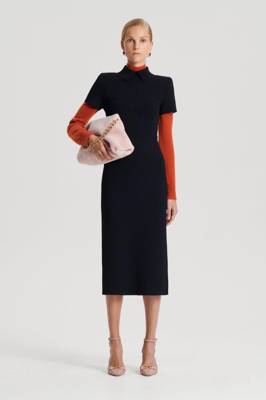 Dresses | Women Scanlan Theodore CREPE KNIT COLLAR DRESS Black
