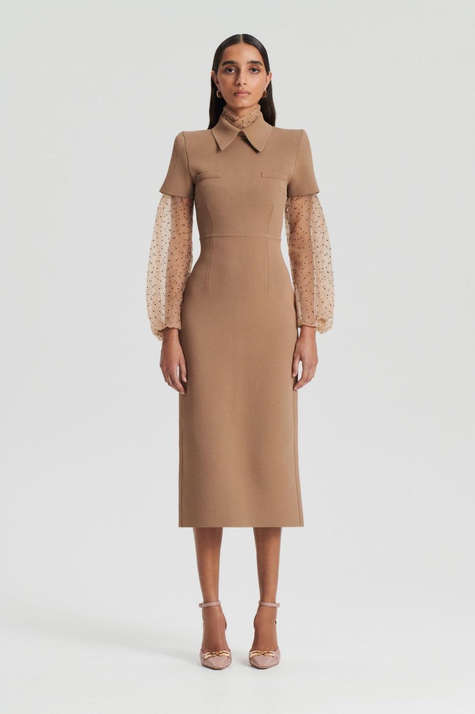 Dresses | Women Scanlan Theodore CREPE KNIT COLLAR DRESS Camel