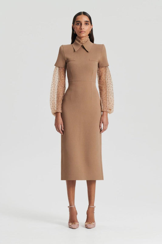 Dresses | Women Scanlan Theodore CREPE KNIT COLLAR DRESS Camel