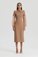 Dresses | Women Scanlan Theodore CREPE KNIT COLLAR DRESS Camel