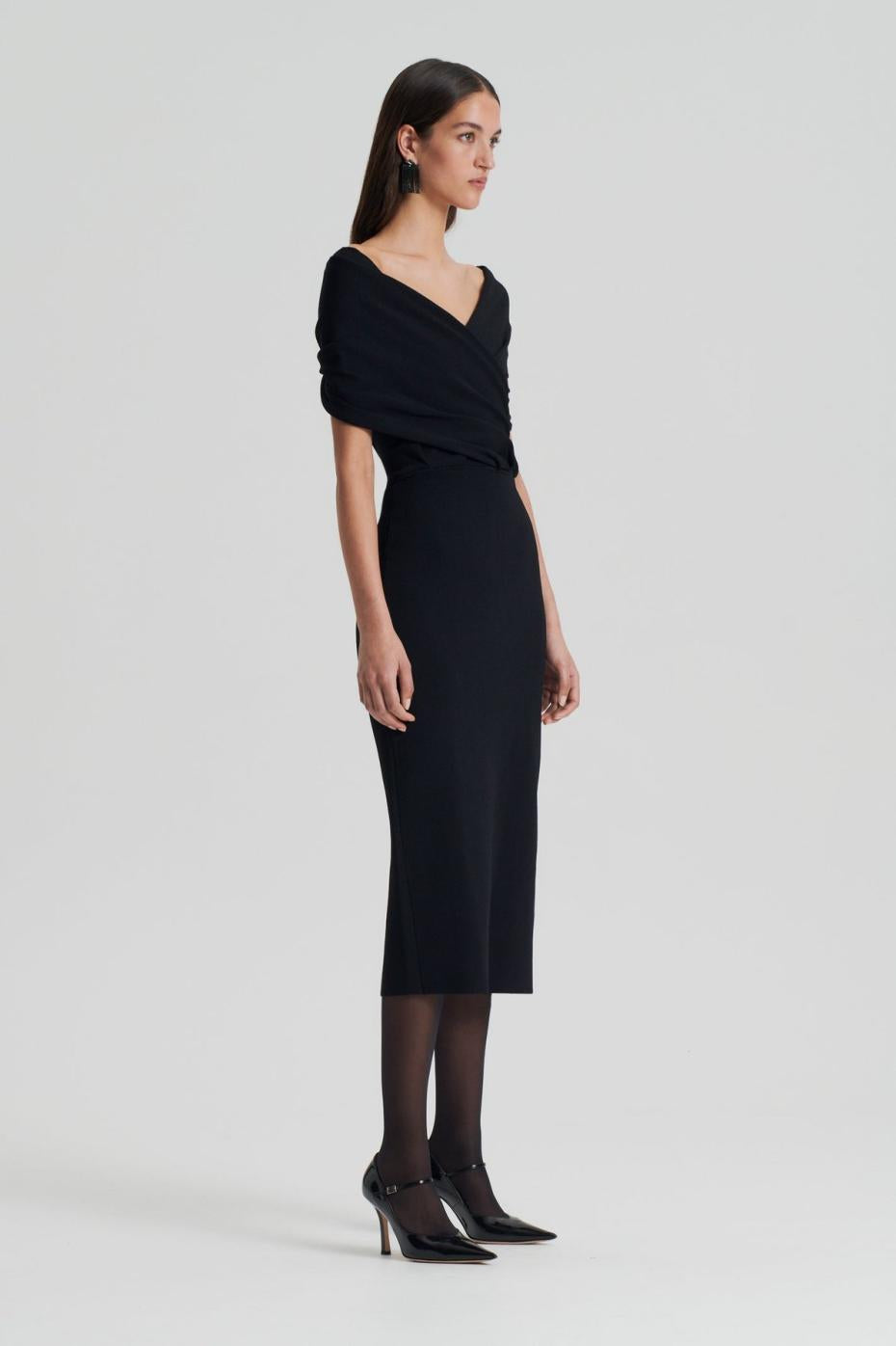 Dresses | Women Scanlan Theodore CREPE KNIT DRAPE SHOULDER DRESS Black