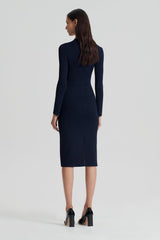 Dresses | Women Scanlan Theodore CREPE KNIT LONG SLEEVE V NECK DRESS Navy