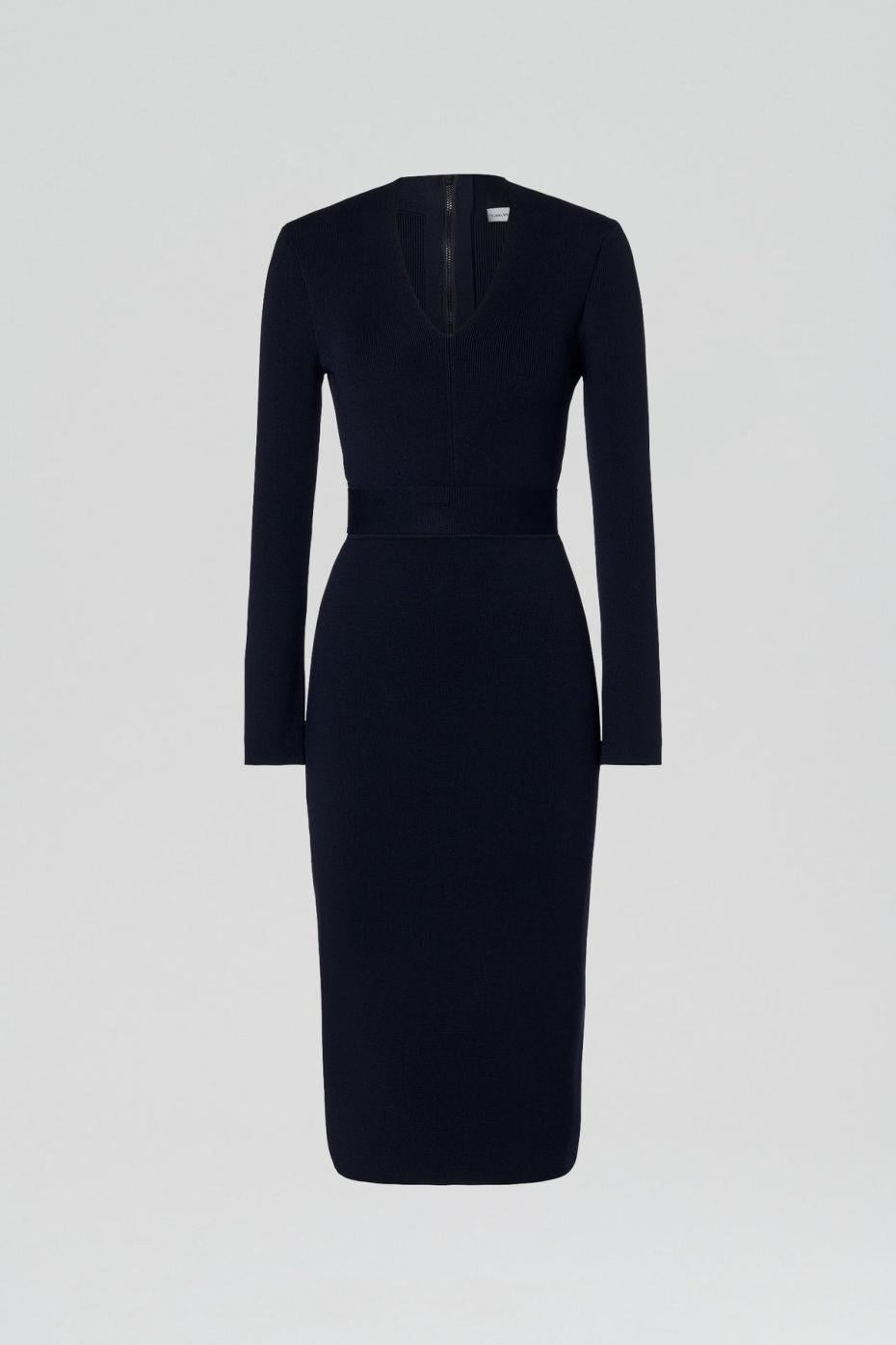 Dresses | Women Scanlan Theodore CREPE KNIT LONG SLEEVE V NECK DRESS Navy