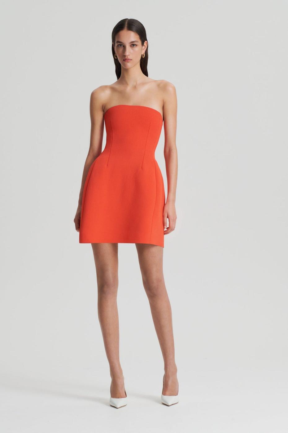 Dresses | Women Scanlan Theodore CREPE KNIT PEPLUM STRAPLESS DRESS Crayon