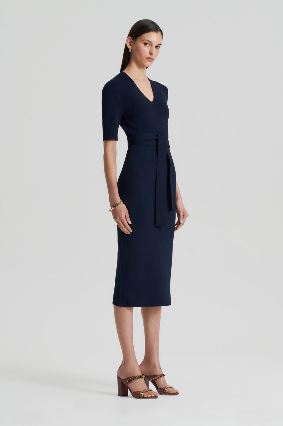 Dresses | Women Scanlan Theodore CREPE KNIT V NECK DRESS Navy