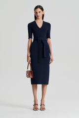 Dresses | Women Scanlan Theodore CREPE KNIT V NECK DRESS Navy