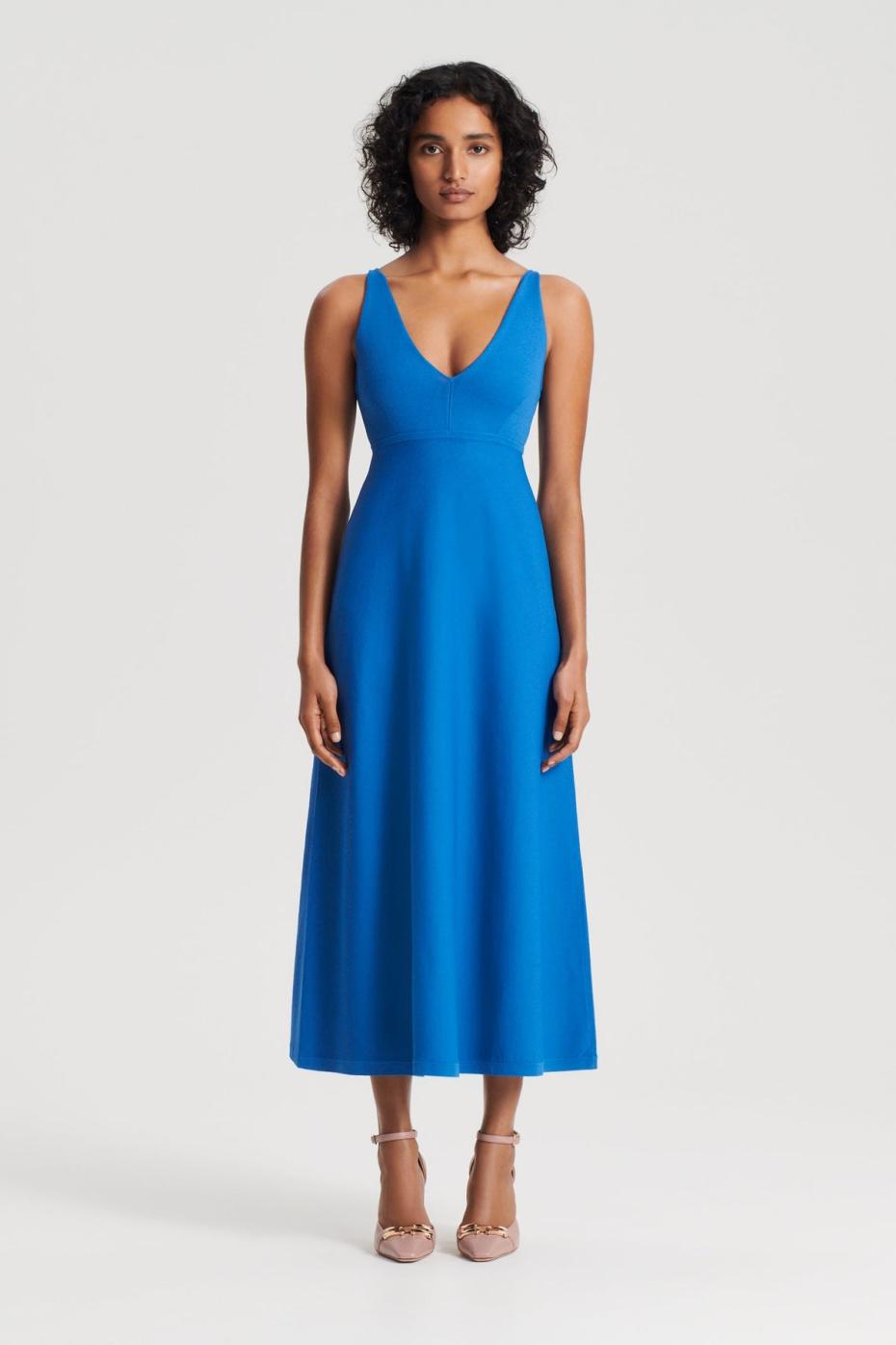 Dresses | Women Scanlan Theodore CREPE KNIT V NECK DRESS Prussian.blue