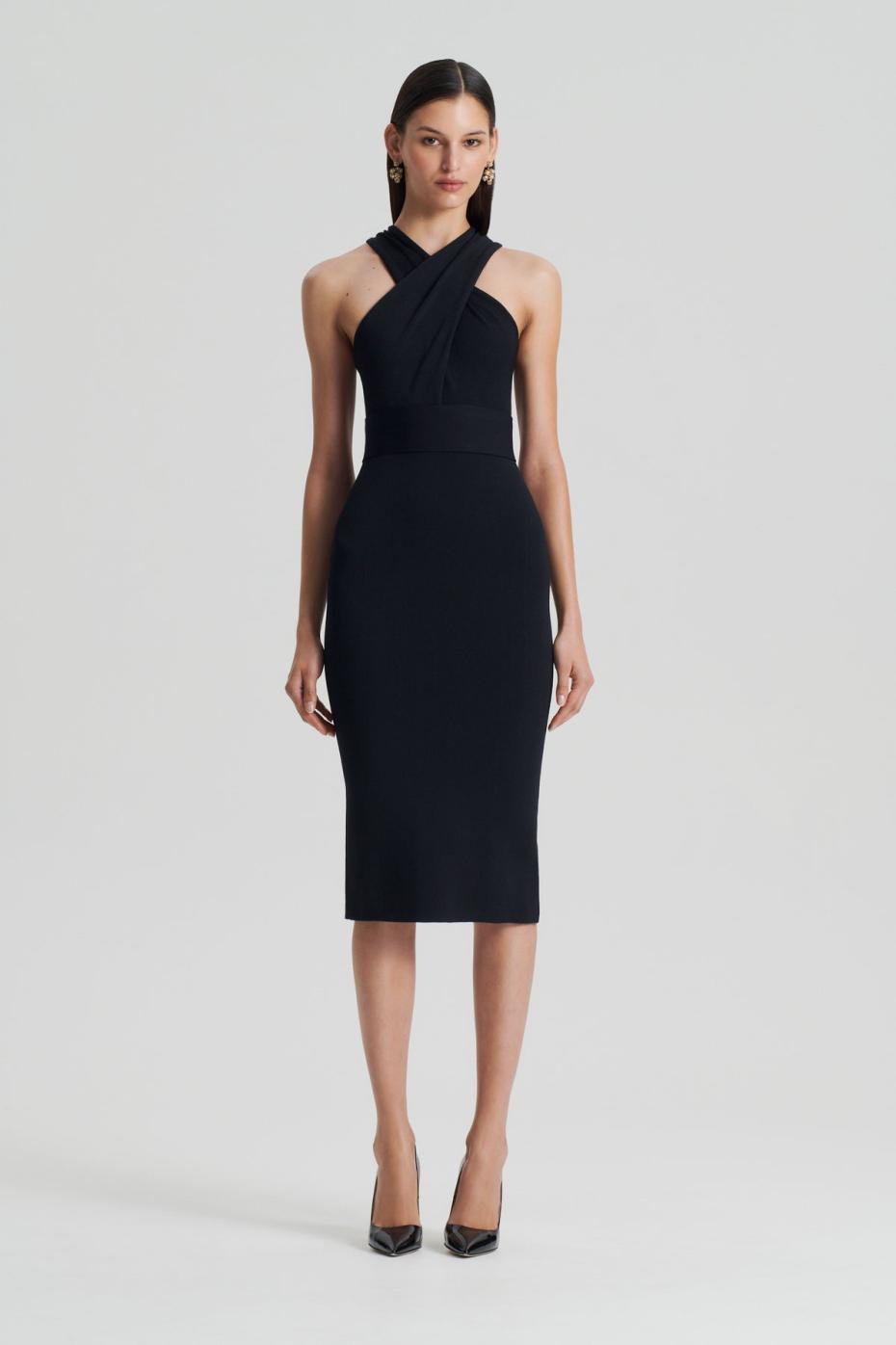 Dresses | Women Scanlan Theodore CREPE KNIT WRAP NECK DRESS Black