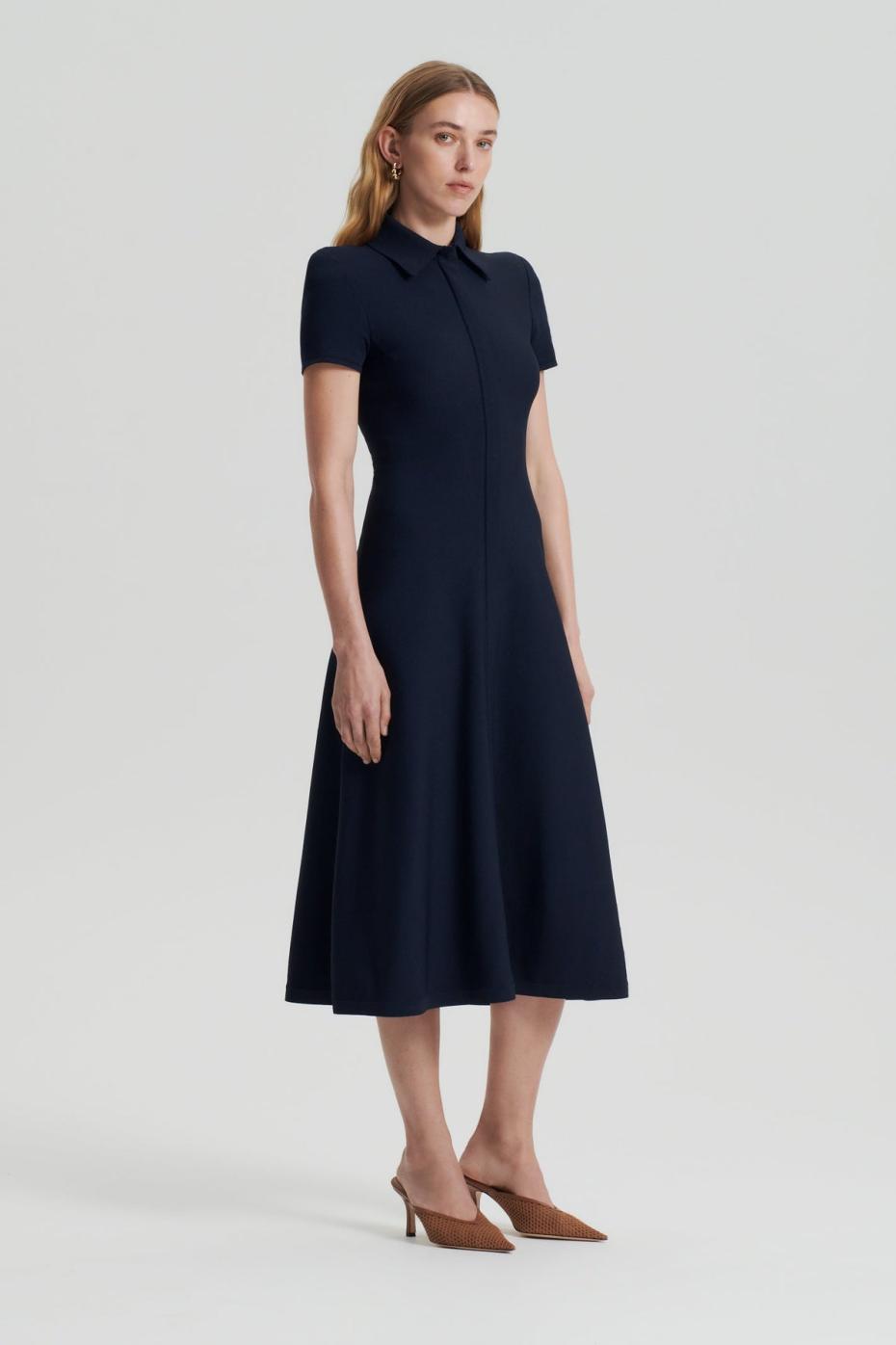 Dresses | Women Scanlan Theodore CREPE KNIT ZIP SHIRT DRESS Navy