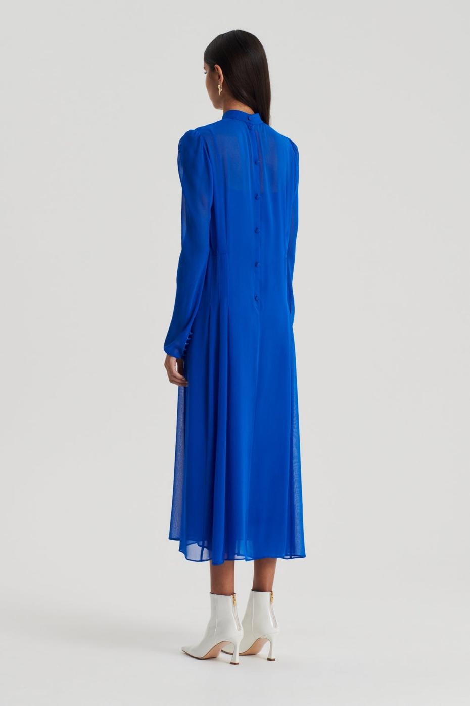 Dresses | Women Scanlan Theodore SILK GEORGETTE GATHER NECK DRESS Cobalt