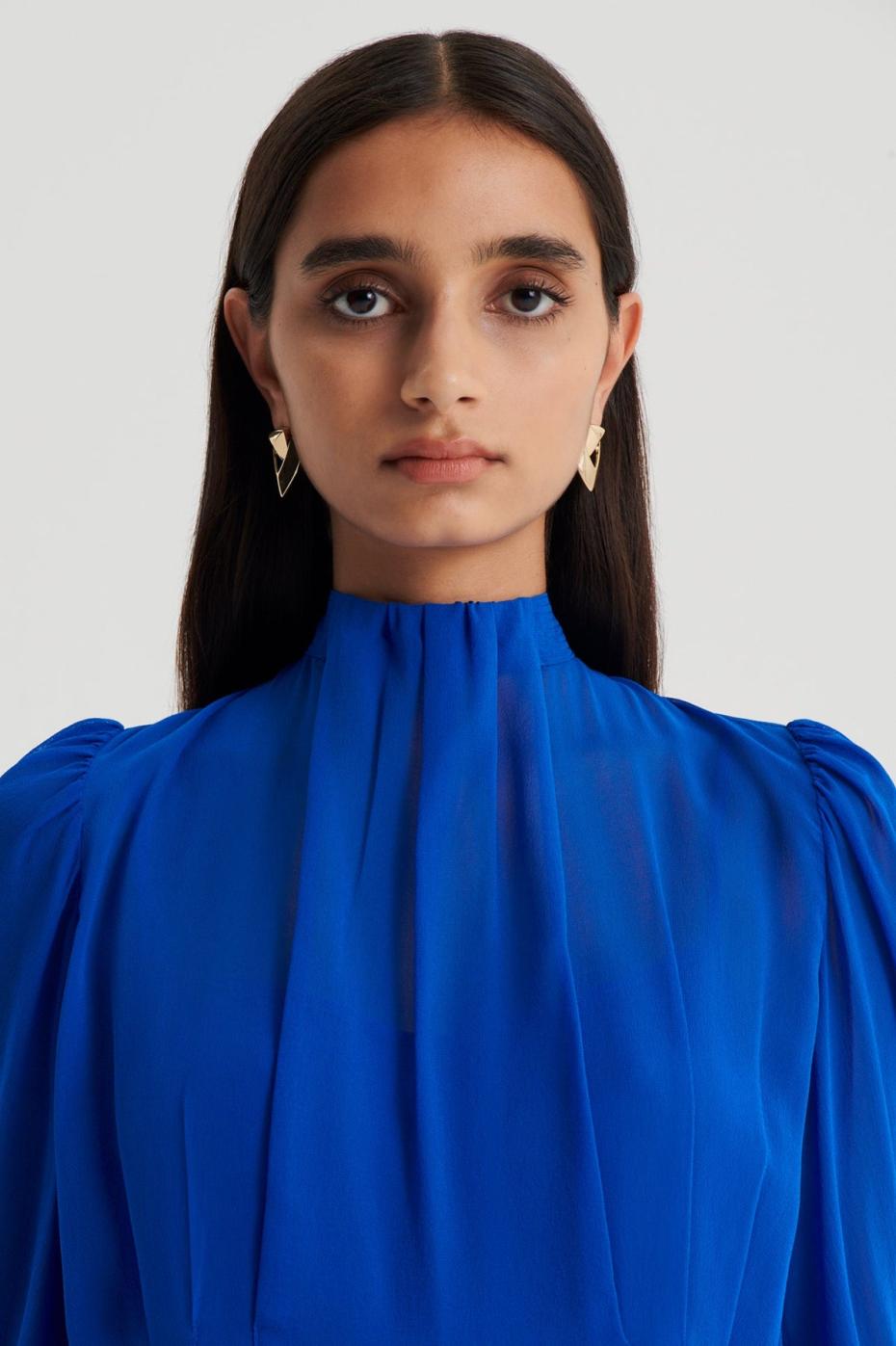 Dresses | Women Scanlan Theodore SILK GEORGETTE GATHER NECK DRESS Cobalt