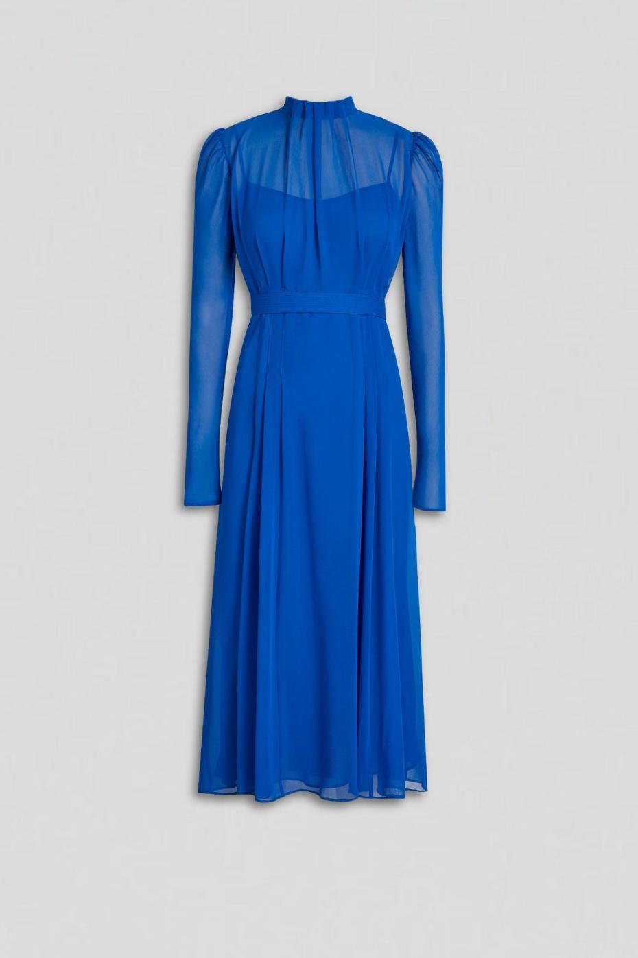 Dresses | Women Scanlan Theodore SILK GEORGETTE GATHER NECK DRESS Cobalt