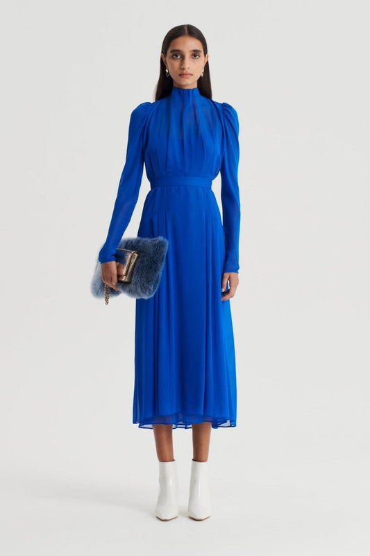 Dresses | Women Scanlan Theodore SILK GEORGETTE GATHER NECK DRESS Cobalt