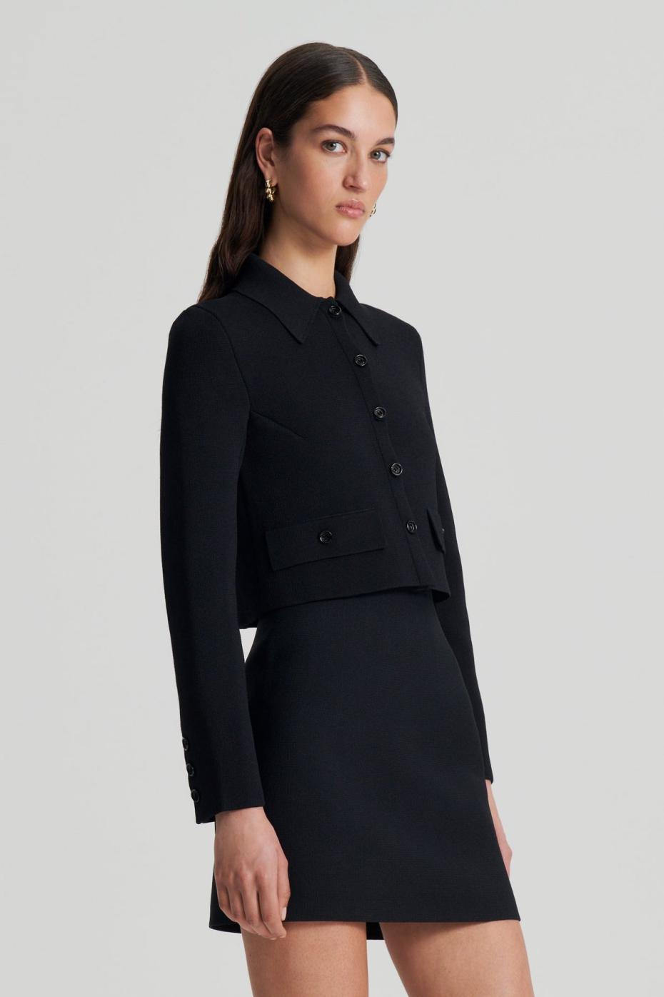 Jackets | Women Scanlan Theodore CREPE KNIT CROP BUTTON JACKET Black