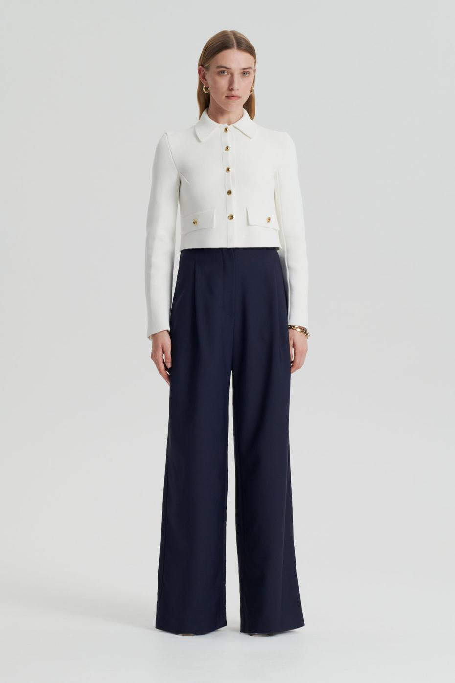 Jackets | Women Scanlan Theodore CREPE KNIT CROP BUTTON JACKET Cream Gold