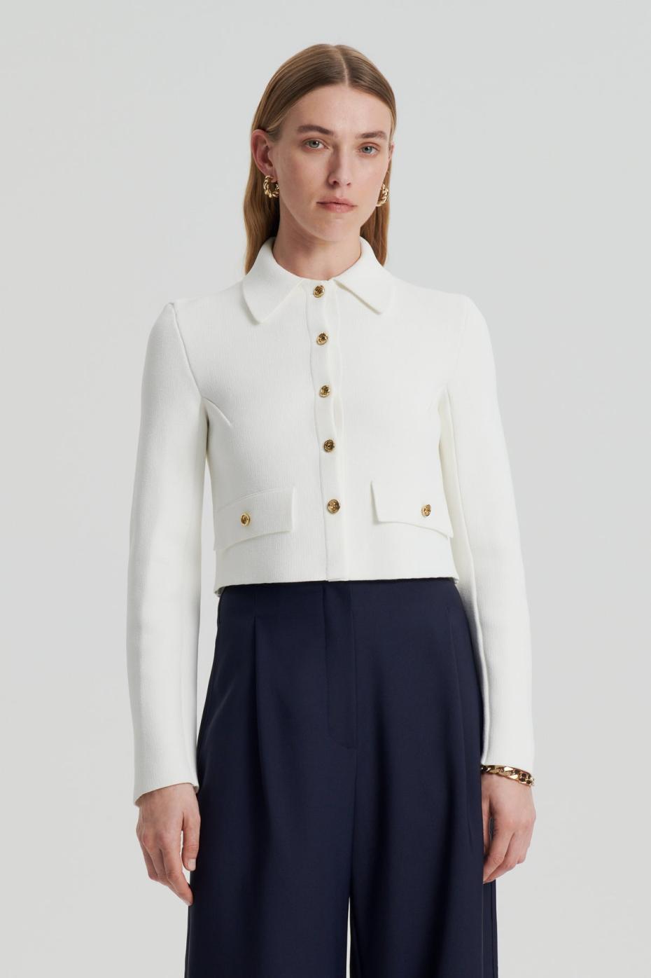 Jackets | Women Scanlan Theodore CREPE KNIT CROP BUTTON JACKET Cream Gold