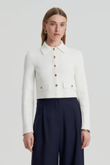 Jackets | Women Scanlan Theodore CREPE KNIT CROP BUTTON JACKET Cream Gold