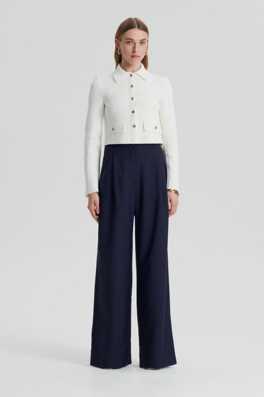 Jackets | Women Scanlan Theodore CREPE KNIT CROP BUTTON JACKET Cream Gold