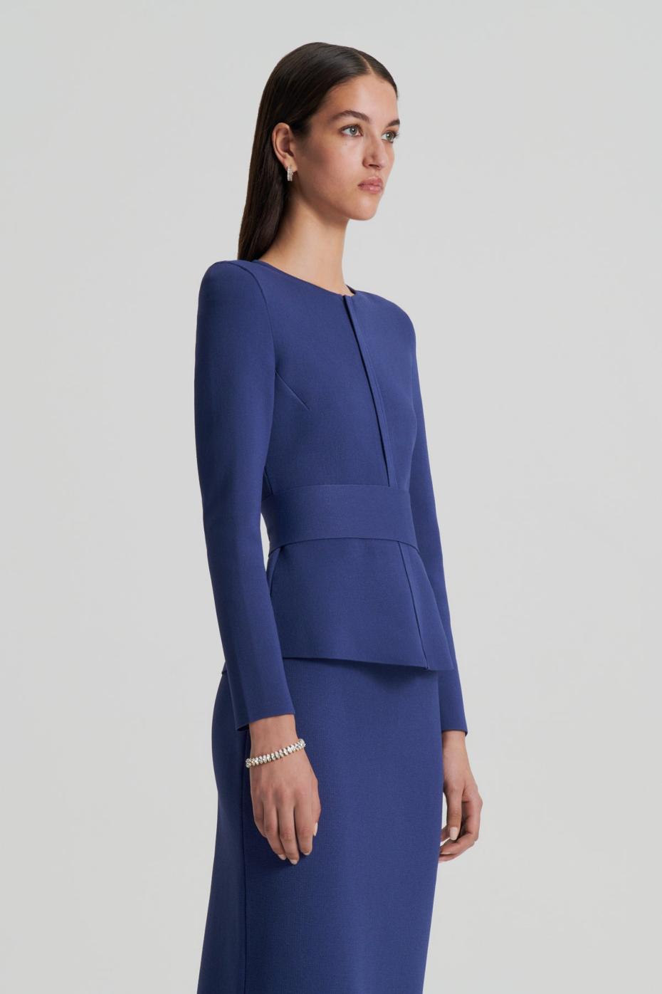 Jackets | Women Scanlan Theodore CREPE KNIT CURVED HEM JACKET Royal