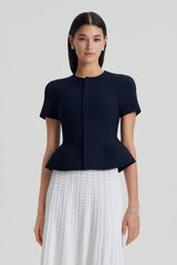 Jackets | Women Scanlan Theodore CREPE KNIT SHORT SLEEVE PEPLUM JACKET Navy