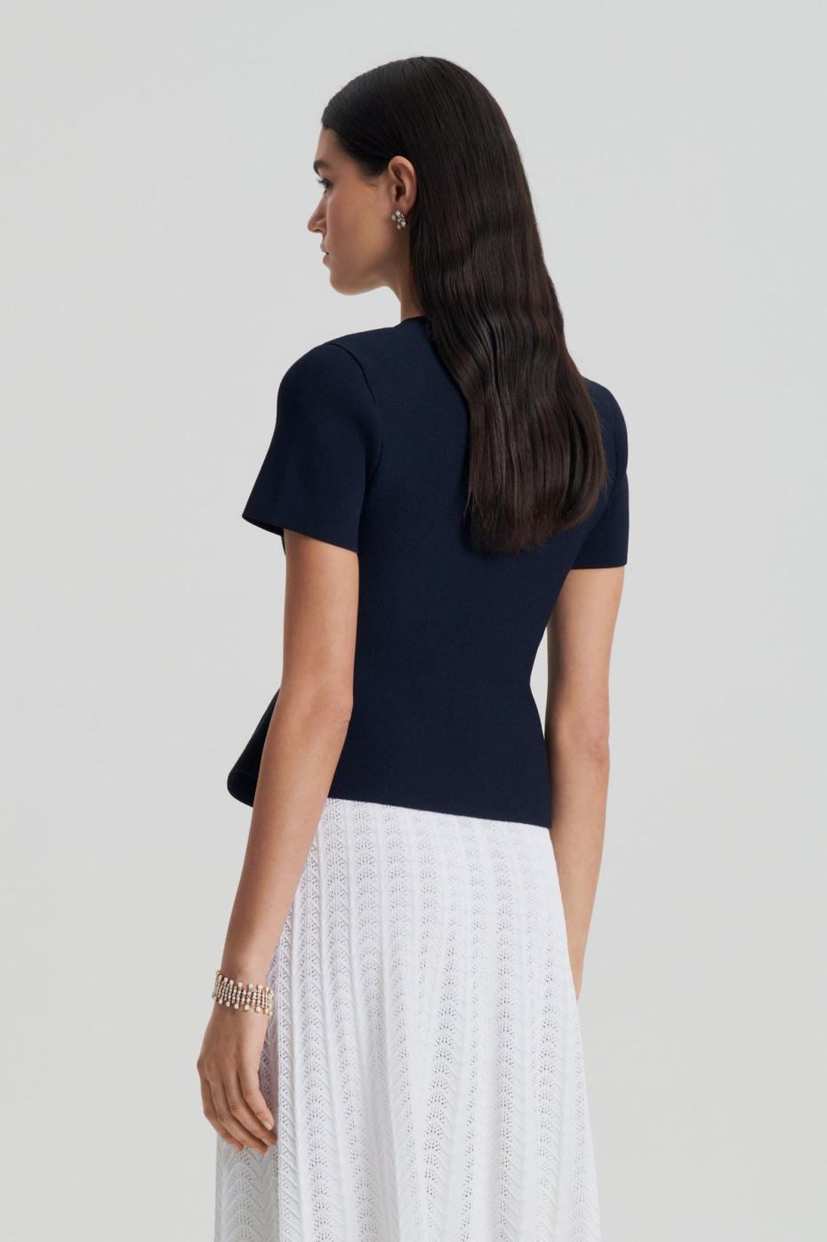 Jackets | Women Scanlan Theodore CREPE KNIT SHORT SLEEVE PEPLUM JACKET Navy