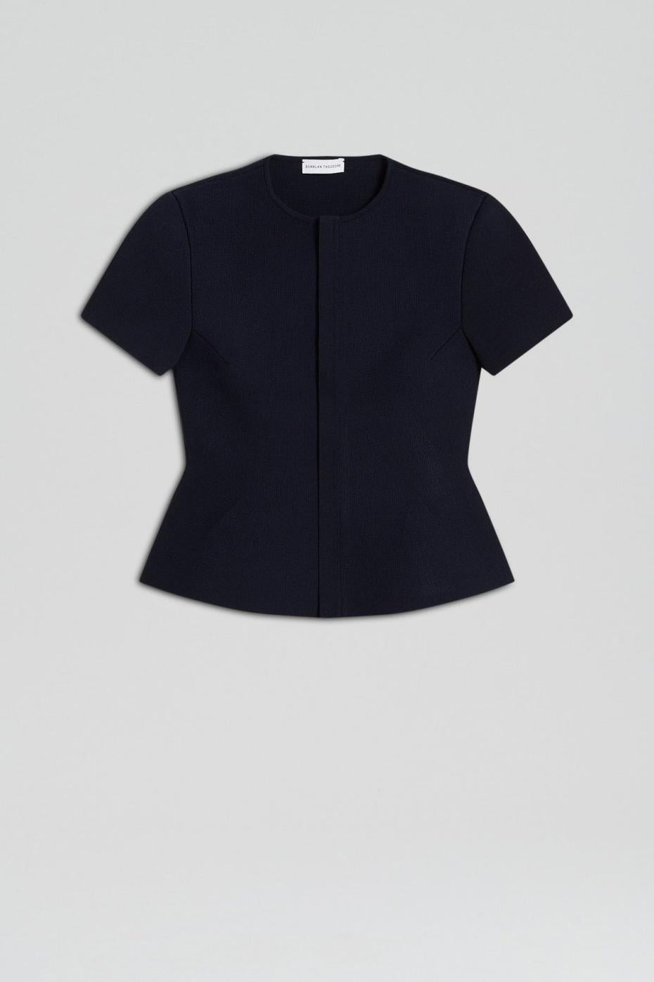 Jackets | Women Scanlan Theodore CREPE KNIT SHORT SLEEVE PEPLUM JACKET Navy
