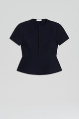 Jackets | Women Scanlan Theodore CREPE KNIT SHORT SLEEVE PEPLUM JACKET Navy