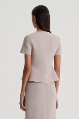 Jackets | Women Scanlan Theodore CREPE KNIT SHORT SLEEVE PEPLUM JACKET Oyster
