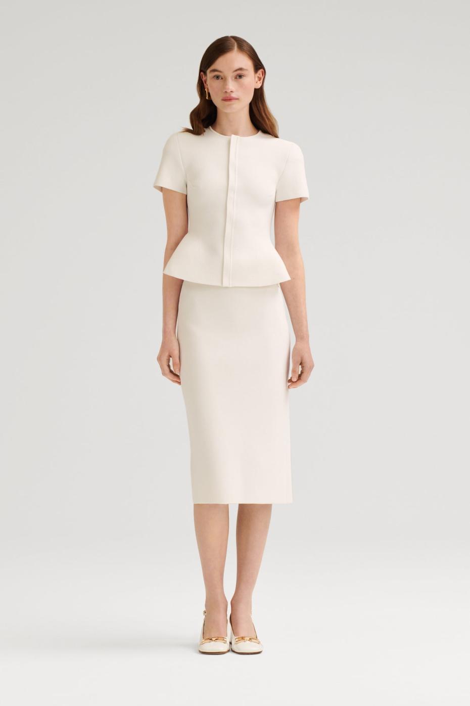 Jackets | Women Scanlan Theodore CREPE KNIT SHORT SLEEVE PEPLUM JACKET White