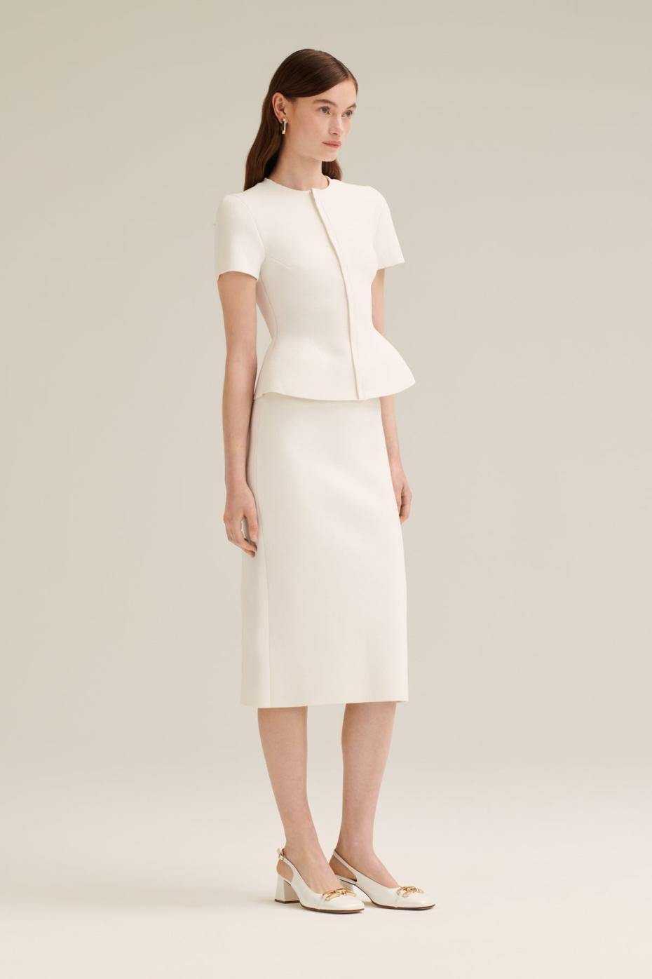 Jackets | Women Scanlan Theodore CREPE KNIT SHORT SLEEVE PEPLUM JACKET White