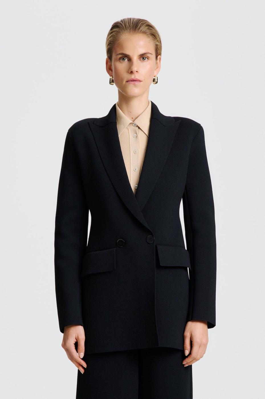 Jackets | Women Scanlan Theodore CREPE KNIT TAILORED BLAZER Black