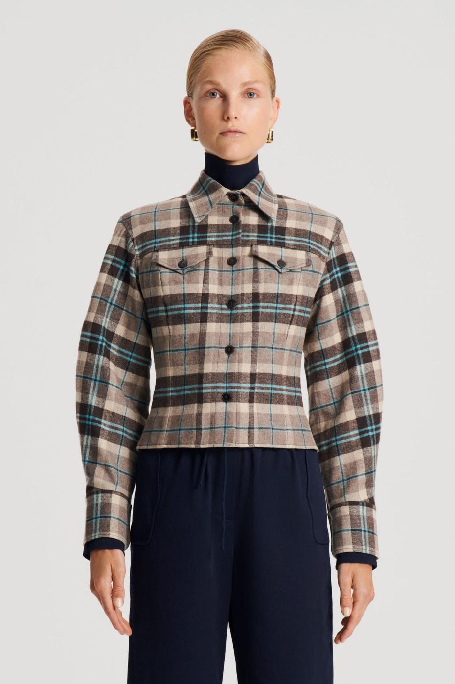 Jackets | Women Scanlan Theodore PLAID SHIRT JACKET Taupe