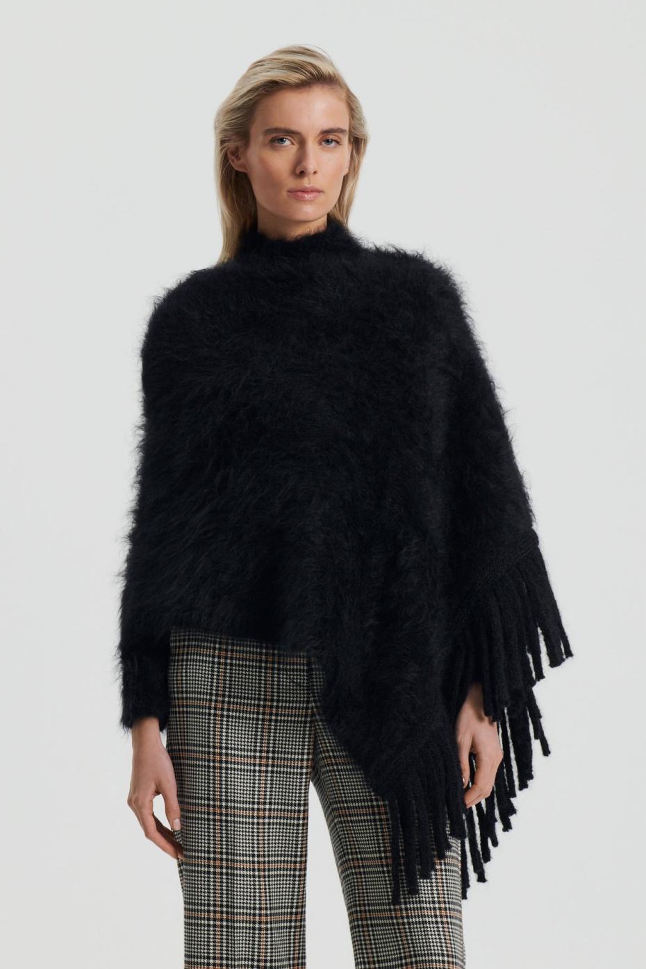 Knitwear | Women Scanlan Theodore BRUSHED FRINGED CAPE Black