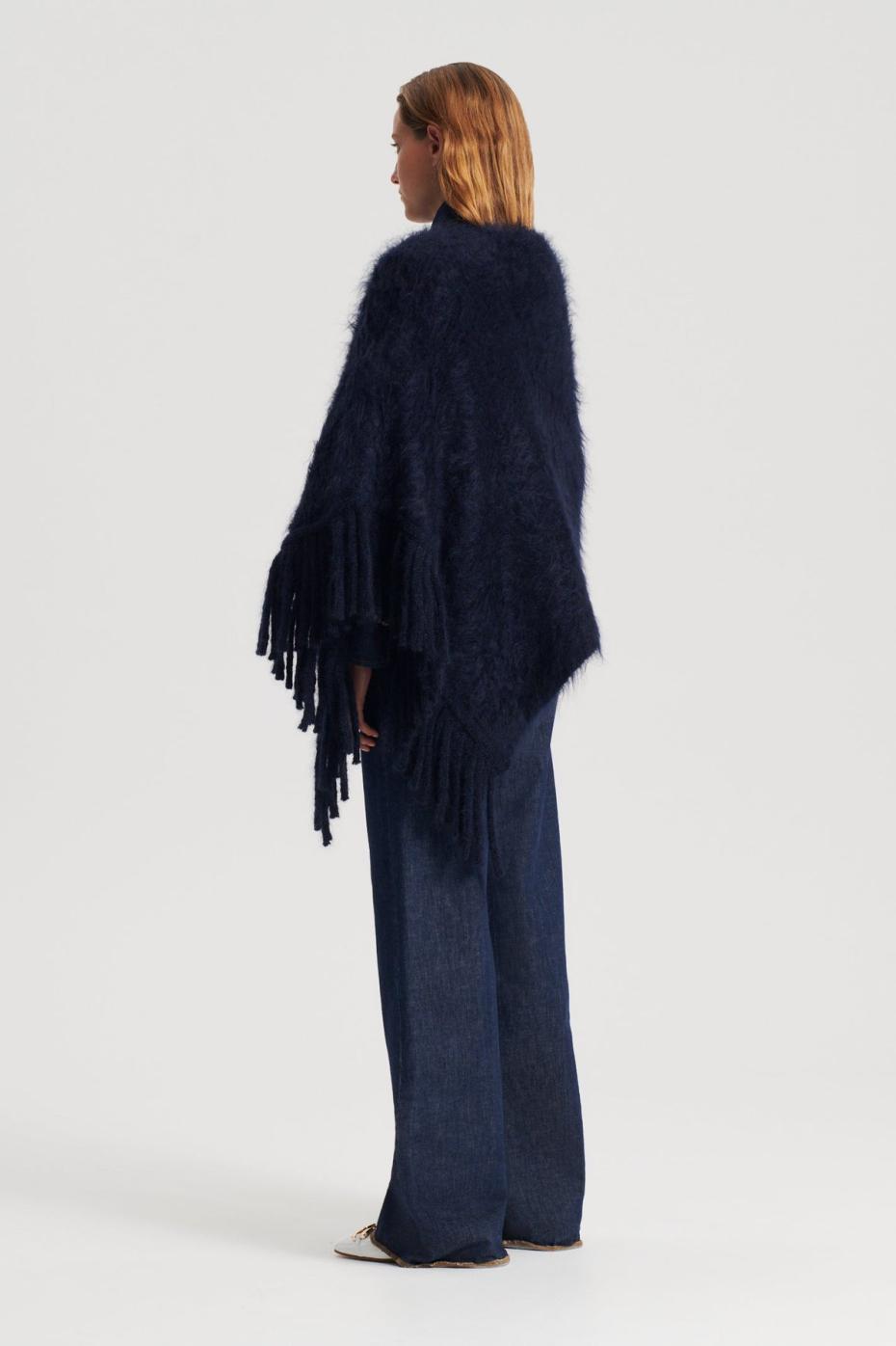 Knitwear | Women Scanlan Theodore BRUSHED FRINGED CAPE Navy