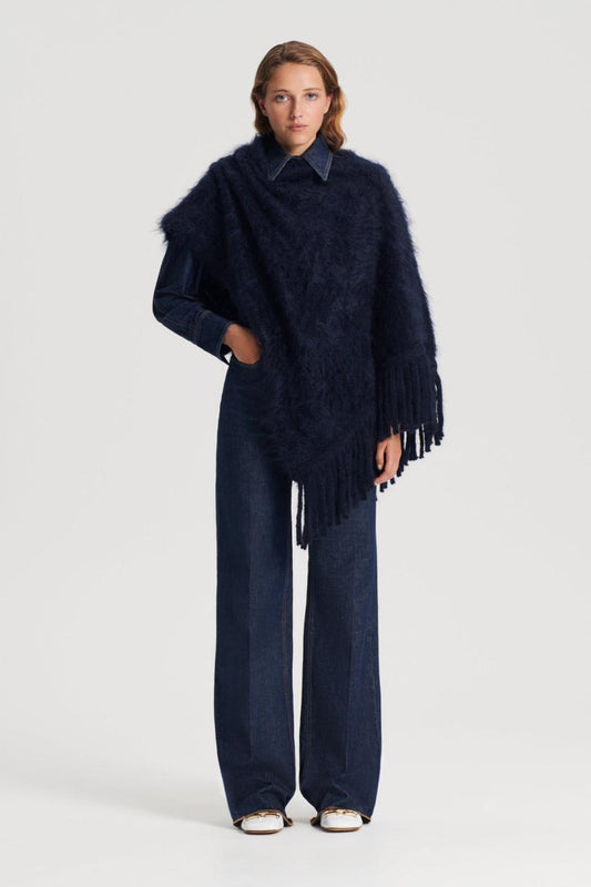 Knitwear | Women Scanlan Theodore BRUSHED FRINGED CAPE Navy