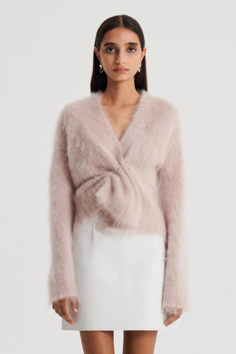 Knitwear | Women Scanlan Theodore BRUSHED MOHAIR WRAP CARDIGAN Mink