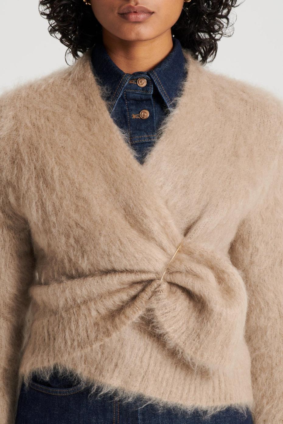 Knitwear | Women Scanlan Theodore BRUSHED MOHAIR WRAP CARDIGAN Nougat