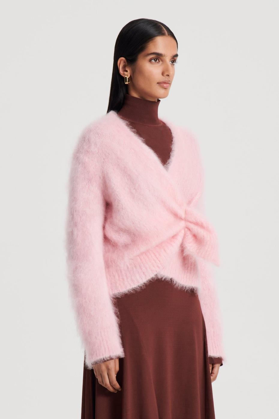 Knitwear | Women Scanlan Theodore BRUSHED MOHAIR WRAP CARDIGAN Pink