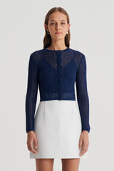 Knitwear | Women Scanlan Theodore METALLIC KNIT CROP CARDIGAN Navy
