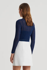 Knitwear | Women Scanlan Theodore METALLIC KNIT CROP CARDIGAN Navy