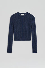 Knitwear | Women Scanlan Theodore METALLIC KNIT CROP CARDIGAN Navy