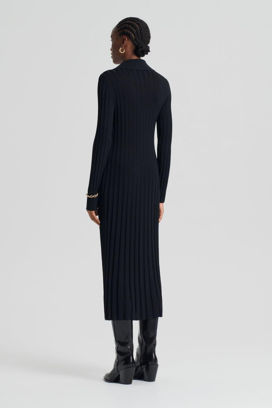 Knitwear | Women Scanlan Theodore PLEATED RIB PLACKET DRESS 14 Black